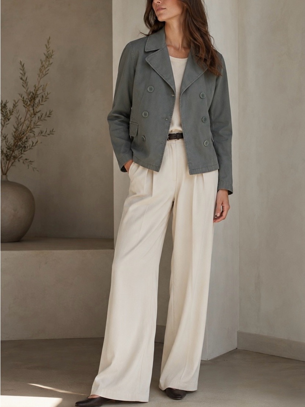 NILI LOTAN Double Breasted Cotton Blazer Jacket